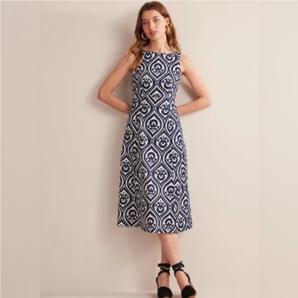 Boden Dresses & Skirts - Boden Slash Neck Midi Dress Navy Geo Cascade Size 6R